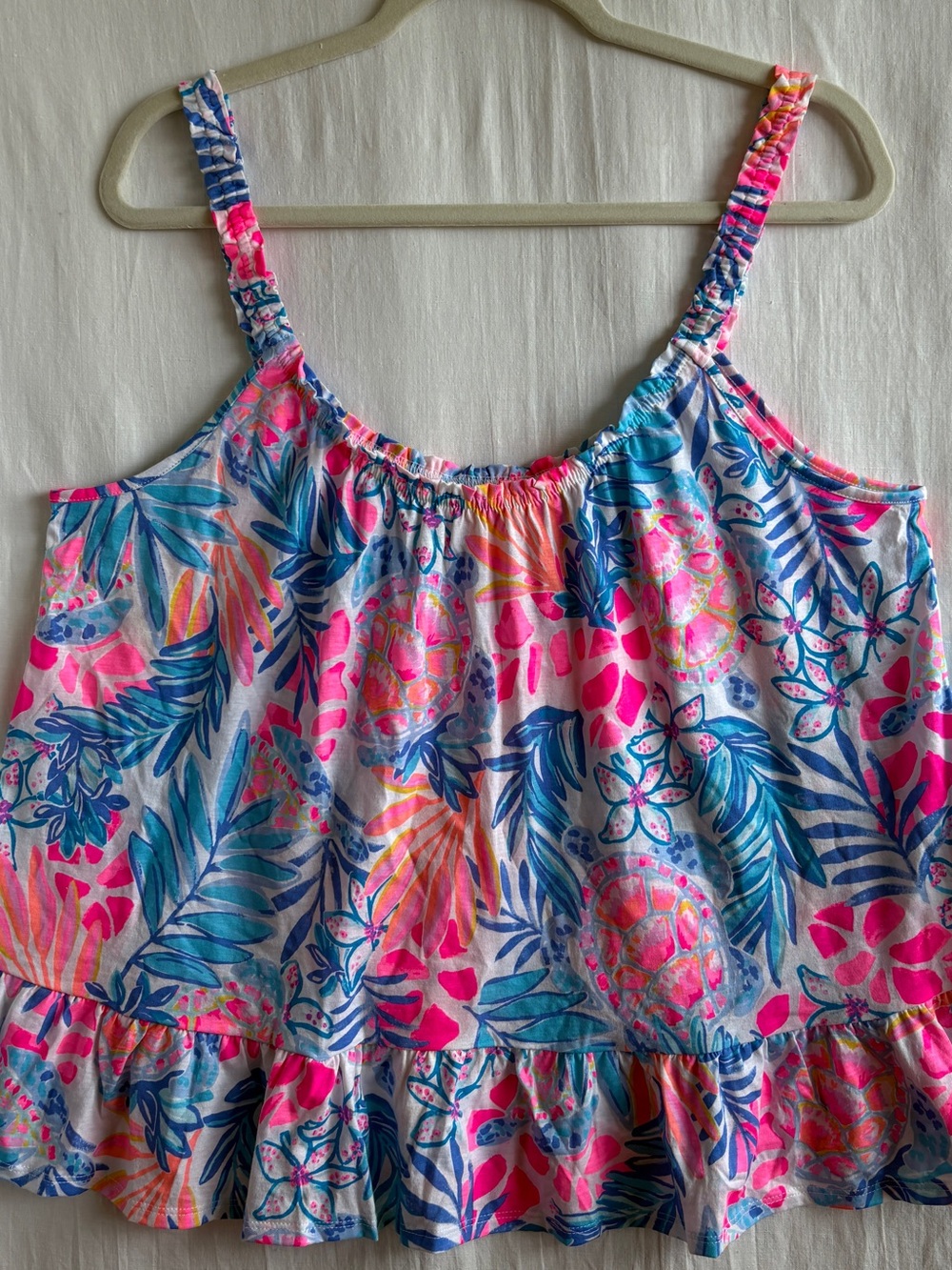 Lilly Pulitzer Loro Top Rainforest Retreat Neon Pink & Blue Tropical Print Tank